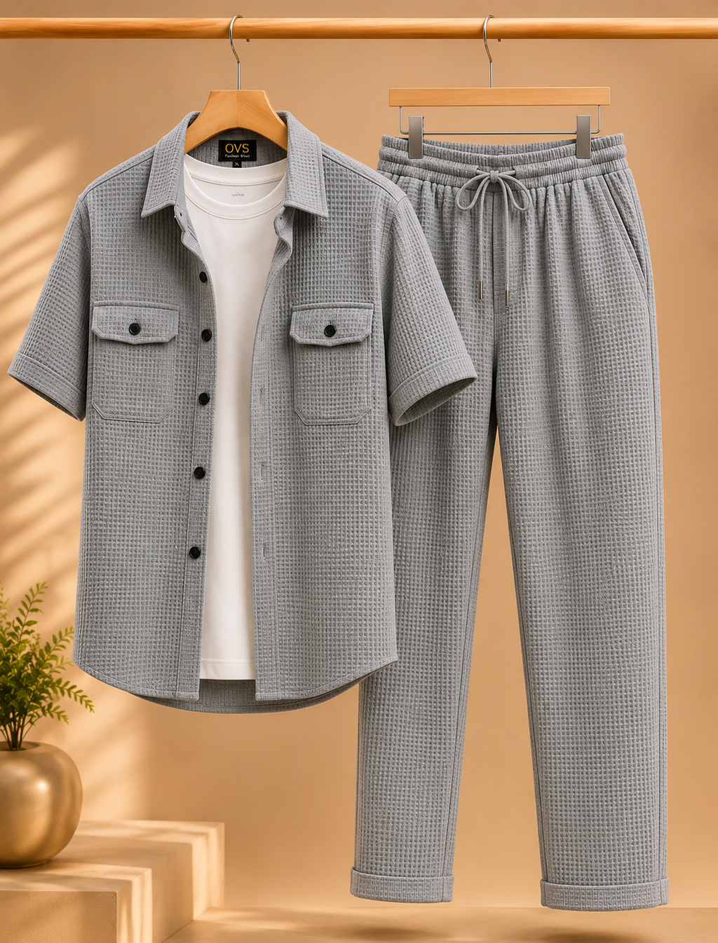 3pc Premium Co-ord Set for mens -  Waffel Grey