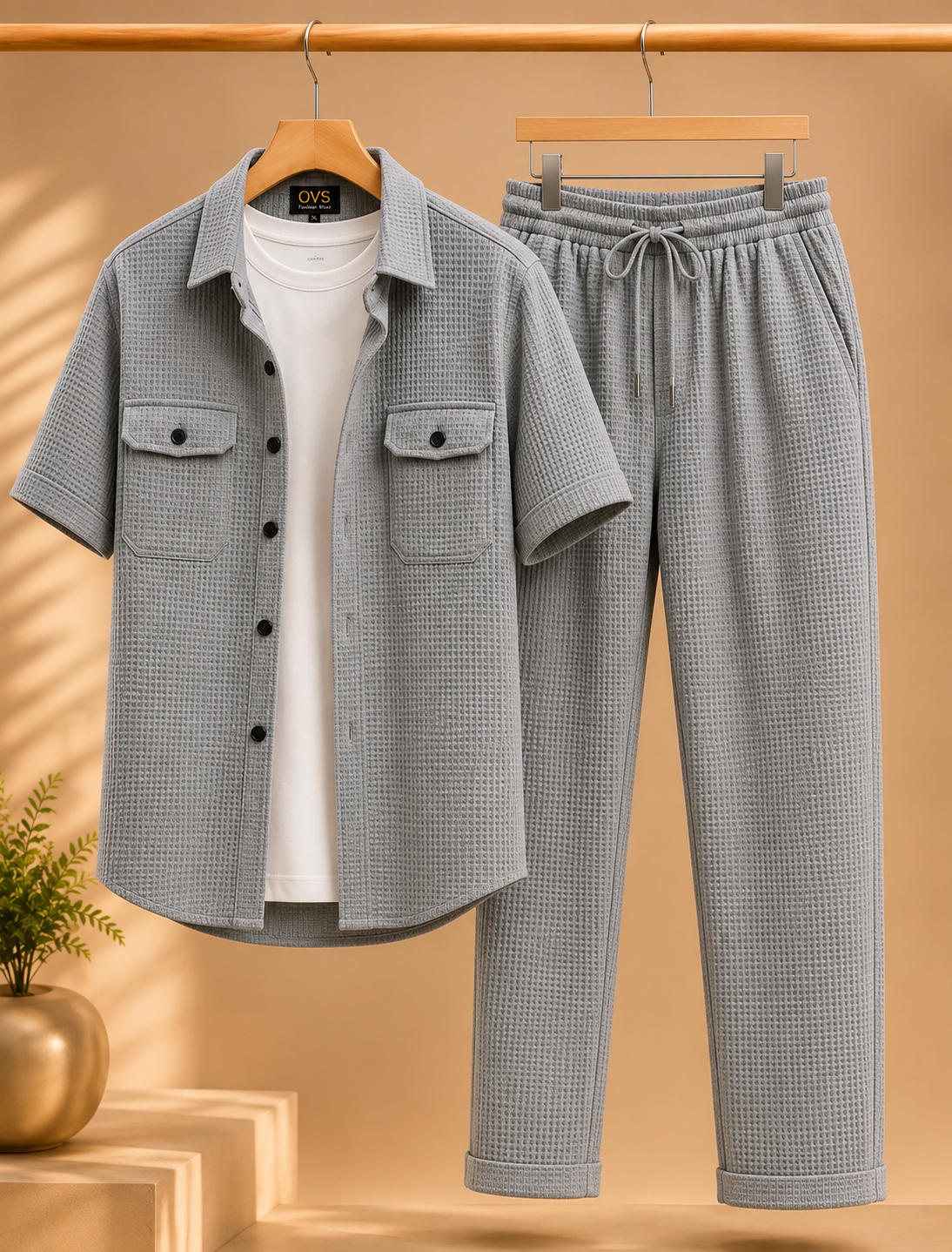 3pc Premium Co-ord Set for mens -  Waffel Grey