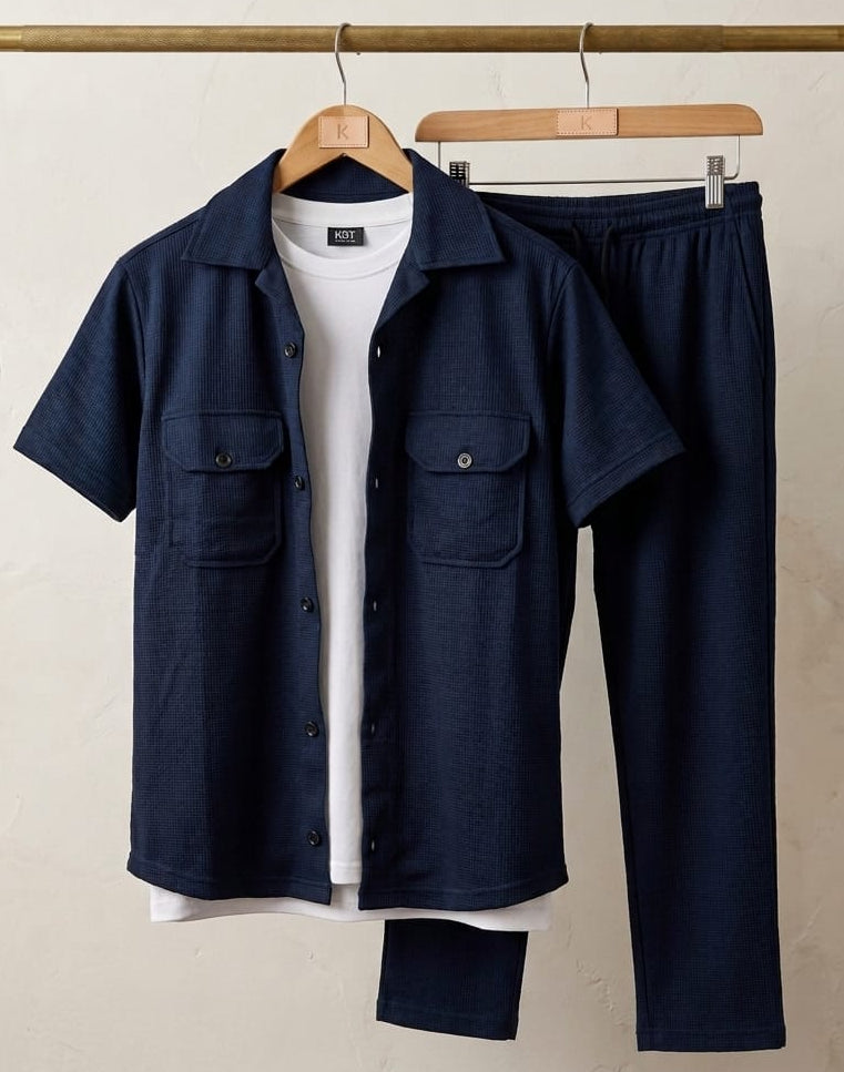 3pc Premium Co-ord Set for mens -  Waffel Blue