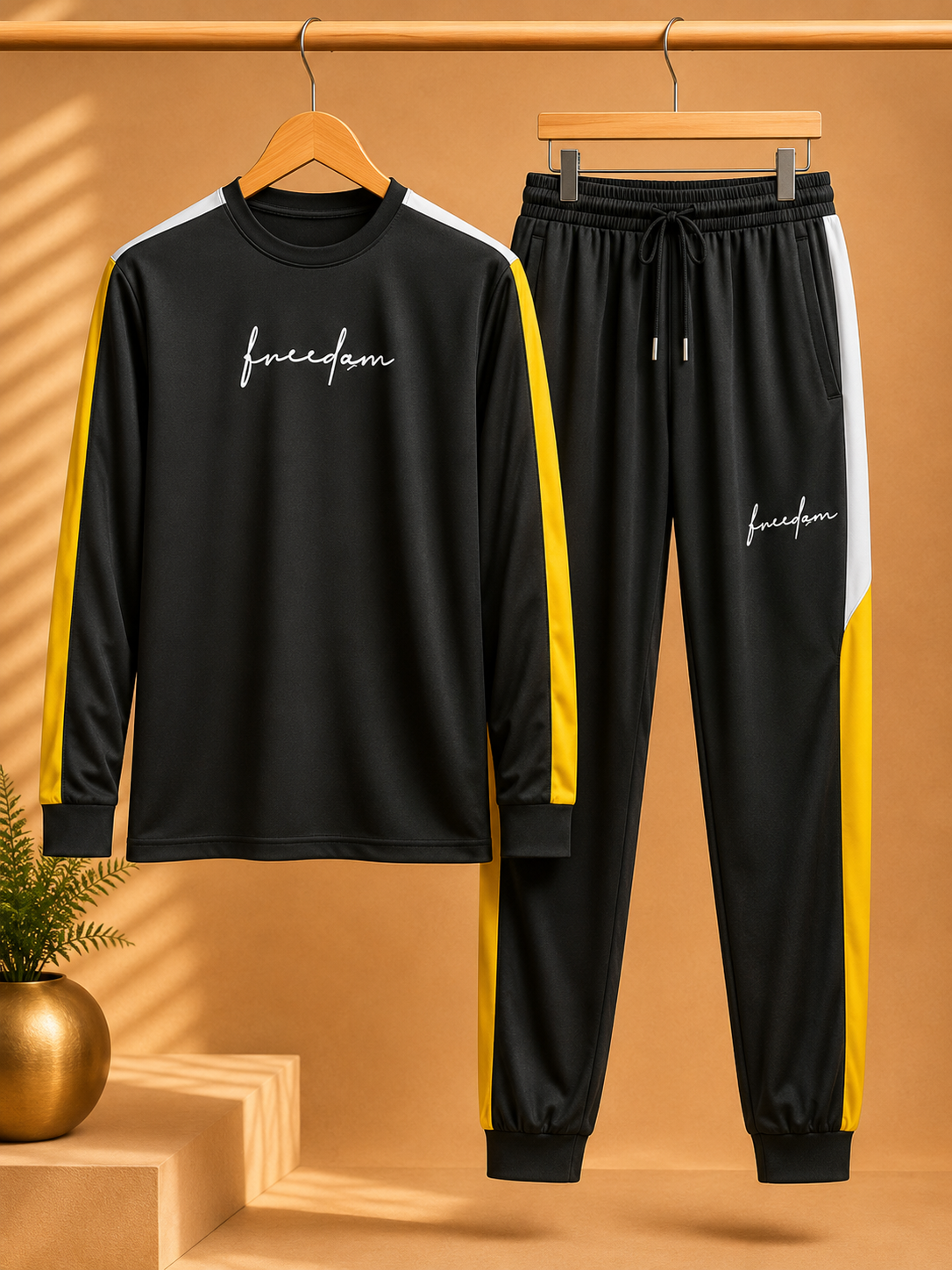 Premium 2 Pc Polyester Tracksuit - Yellow Balck White