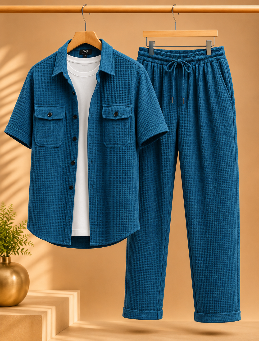 3pc Premium Co-ord Set for mens -  Waffel  Thunder SKY Blue