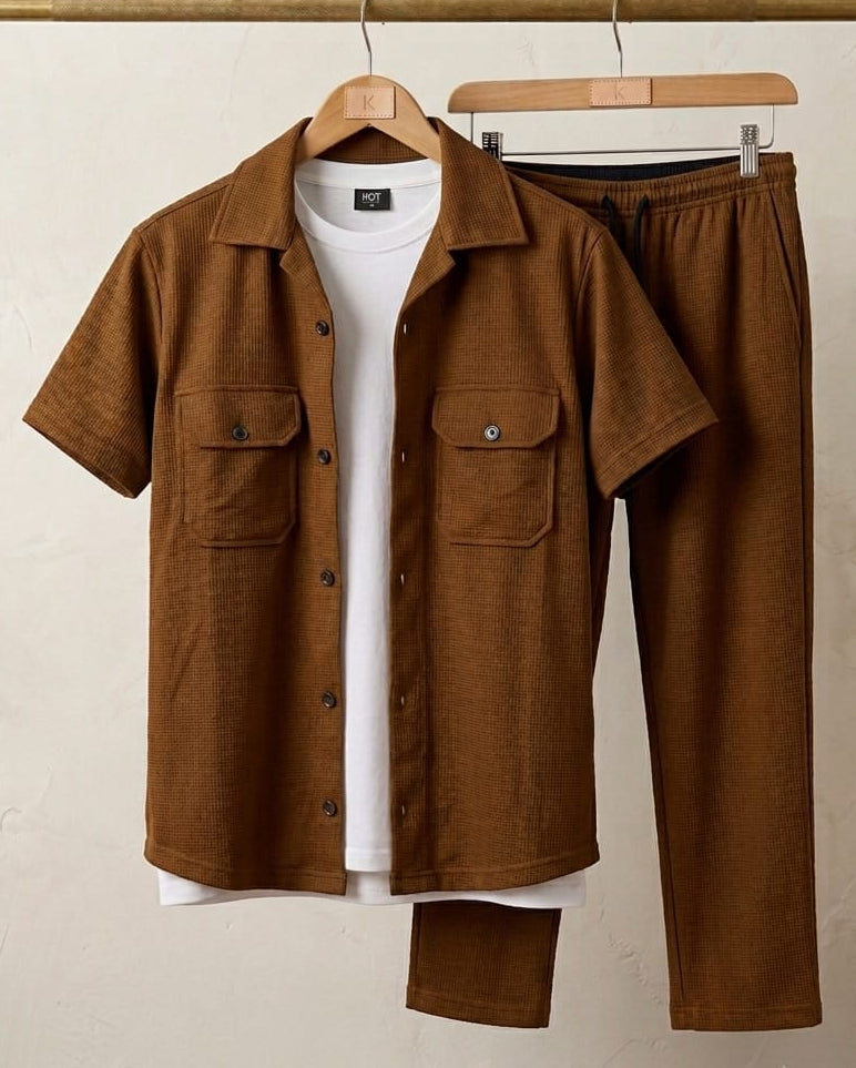 3pc Premium Co-ord Set for mens -Waffel Brown