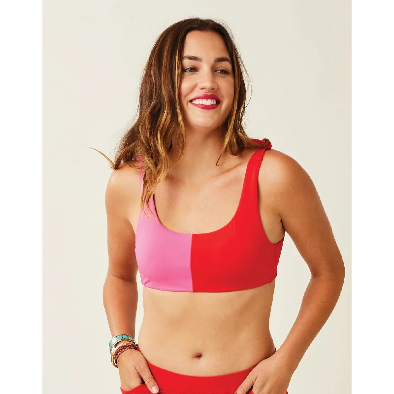 Floral - printed bikini for a feminine and colorful beach vibeCarve Sandhaven Colorblock Top: Fuchsia w. Hot Red