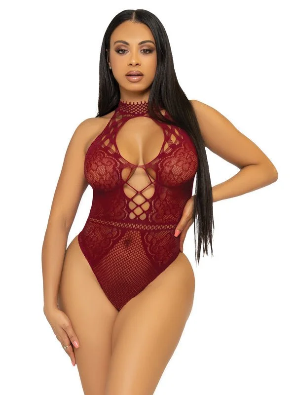 Printed Bodysuits with Floral Patterns for a Feminine VibeNet and Lace Halter Bodysuit Burgundy