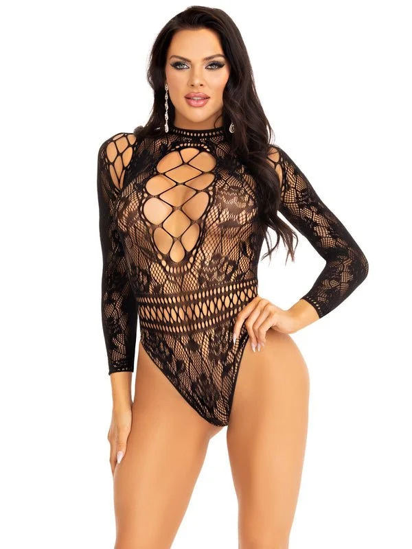 Ruffled Bodysuits with a Playful and Feminine TouchLace and Net Keyhole Back Bodysuit