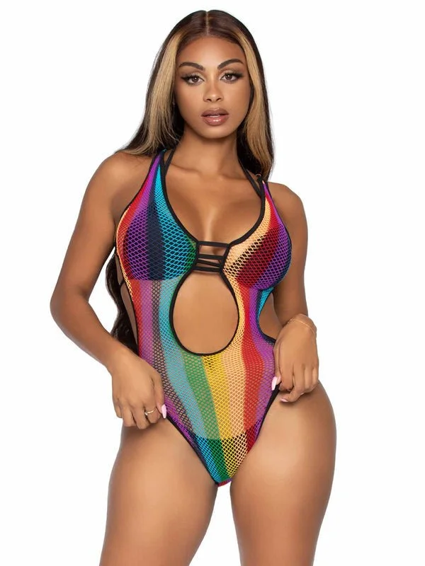 Printed Bodysuits with Floral Patterns for a Feminine VibeRainbow Fishnet Cut Out Bodysuit