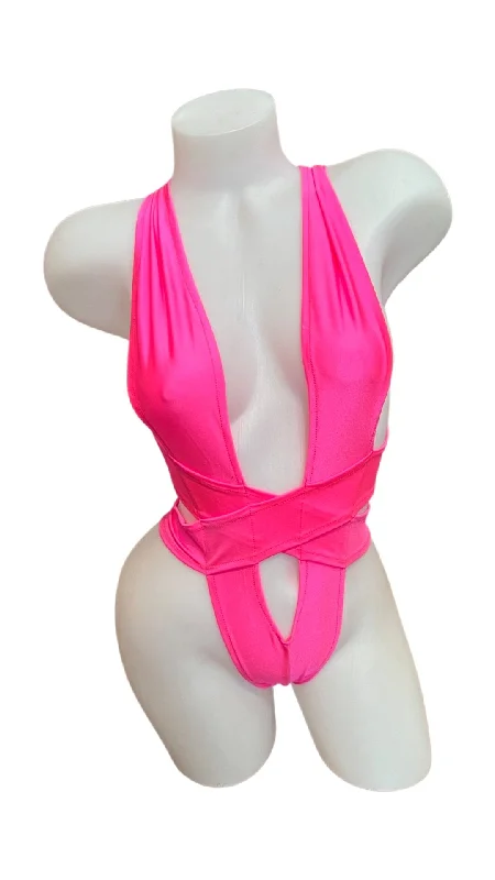 Button - Front Bodysuits with a Classic and Timeless AppealCriss Cross Bodysuit Hot Pink