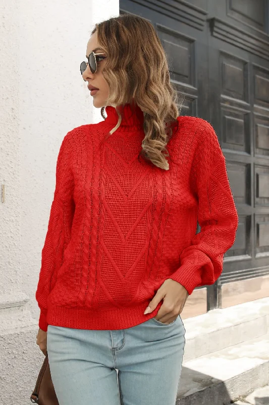 Cable - Knit Women Sweater with Intricate PatternsCable-Knit Turtleneck Sweater