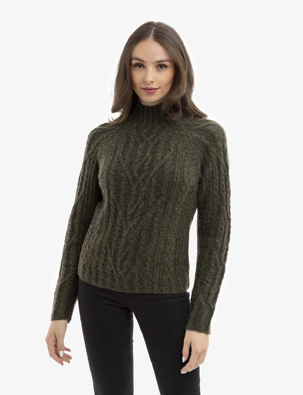 Open - Front Women Sweater for Easy LayeringCHUNKY MOCK NECK CABLE SWEATER