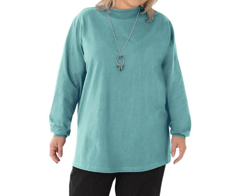 Chunky Knit Women Sweater for Winter WarmthCotton Jersey Mock Long Sleeve Top - Plus In Emerald Green