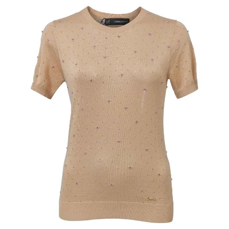 Oversized Women Sweater for a Cozy and Fashionable LookDsquared2 Bead-Embellished Top in Nude Cotton