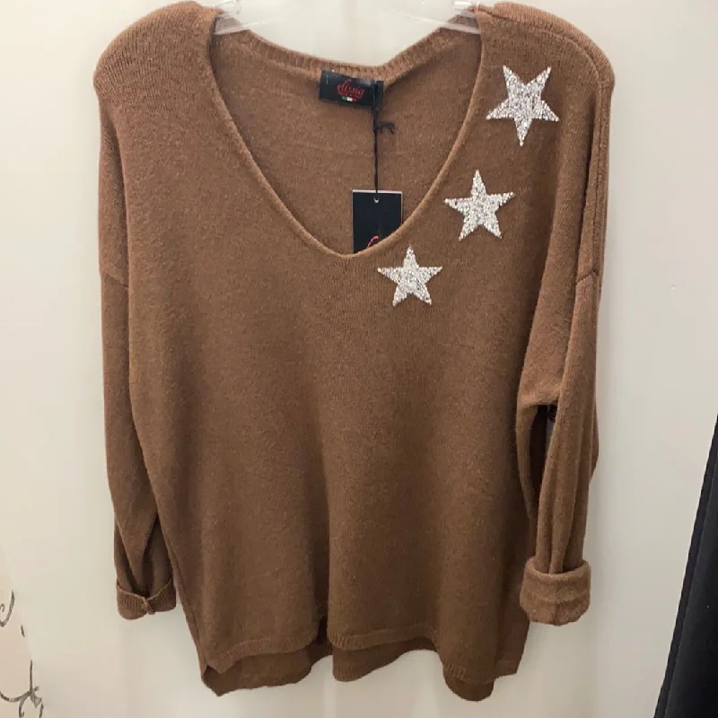 Cashmere Women Sweater with a Luxurious Soft TouchElissia Z7667 Sweater V-Neck Top with Stars in the colour Chocolate