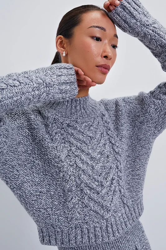 Mock - Neck Women Sweater for a Modern TwistGrey Damien Cable Sweater