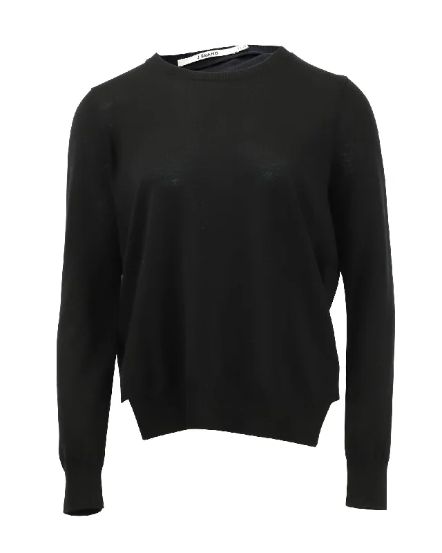 Cashmere Women Sweater with a Luxurious Soft TouchJ Brand Sweater with Sheer Back in Black Wool