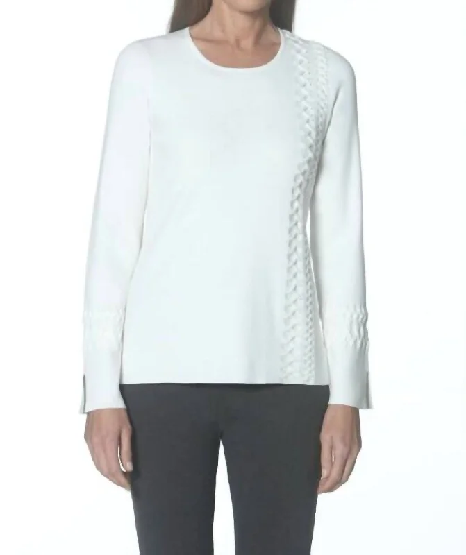 Cable - Knit Women Sweater with Intricate PatternsLace Up Tunic Sweater In Ivory