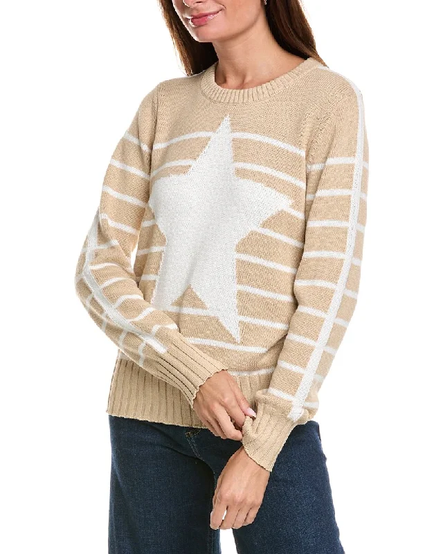 Open - Front Women Sweater for Easy LayeringMinnie Rose Striped Star Crew Cashmere-Blend Sweater