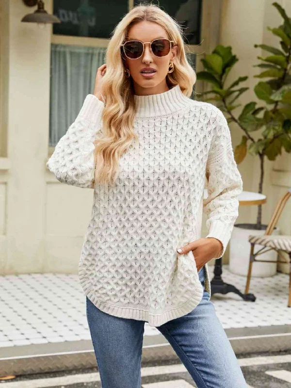 Mock - Neck Women Sweater for a Modern TwistMock Neck Slit Sweater