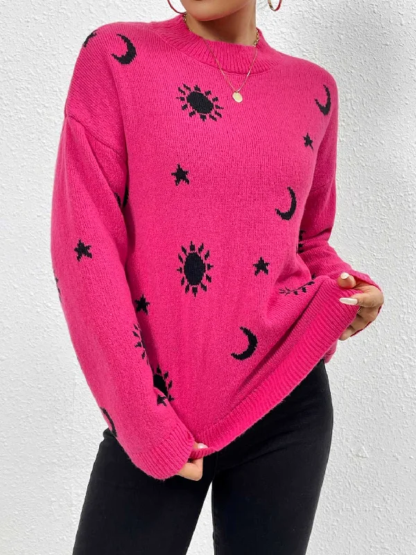 Mock - Neck Women Sweater for a Modern TwistPatterned Drop Shoulder Sweater