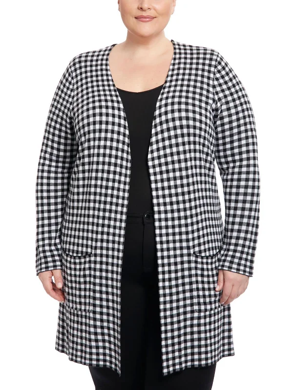 Plus - Size Women Sweater with a Flattering FitPlus Womens Checkered Open Front Duster Sweater