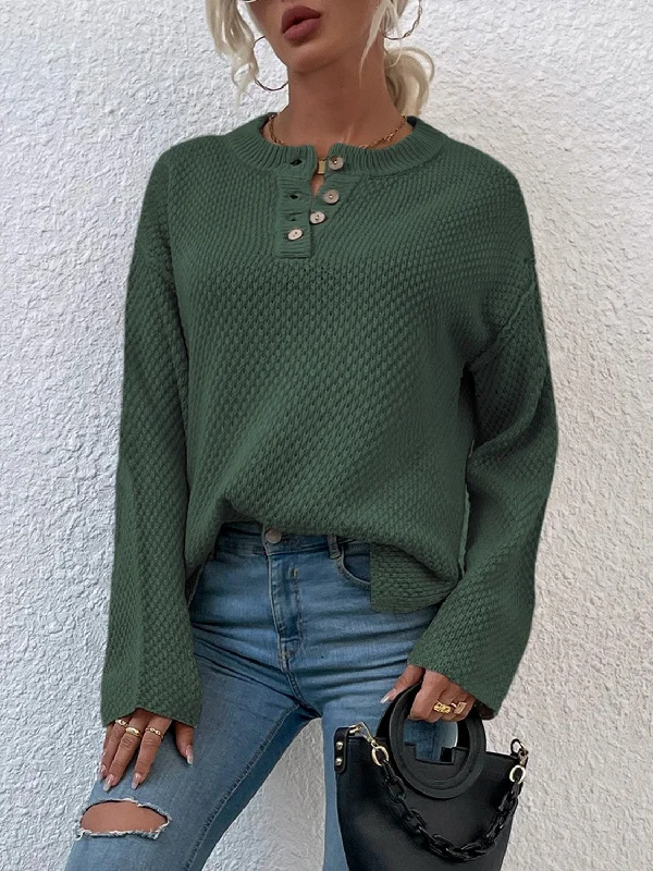 Sequin - Embellished Women Sweater for Special OccasionsQuarter-Button Slit Sweater