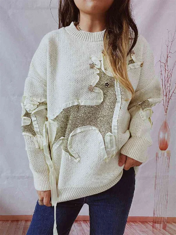 Mock - Neck Women Sweater for a Modern TwistReindeer Round Neck Long Sleeve Sweater