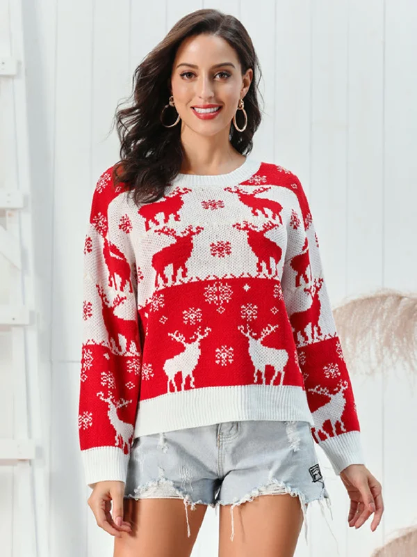 Floral Print Women Sweater for a Feminine AppealReindeer Round Neck Sweater