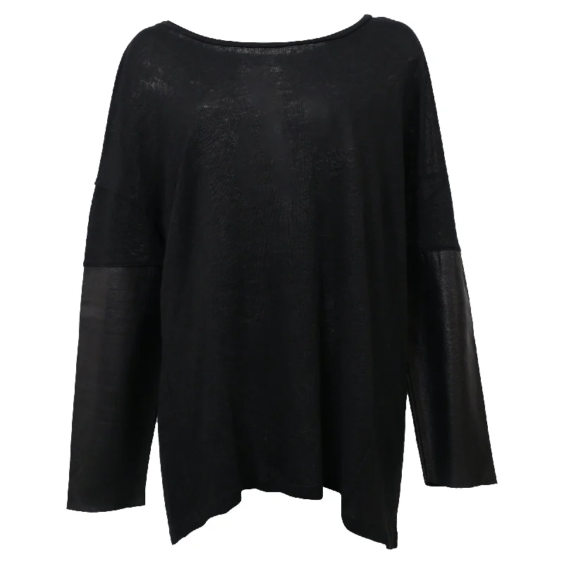 Open - Front Women Sweater for Easy LayeringSandro Scoop Neck Top with Leaver Sleeves in Black Linen