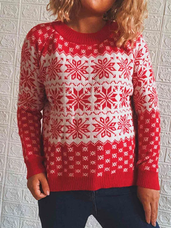 Hand - Knitted Women Sweater with Artisanal CharmSnowflake Pattern Long Sleeve Sweater