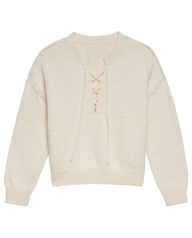 Mock - Neck Women Sweater for a Modern TwistThe Lace Up Pullover. -- Bone