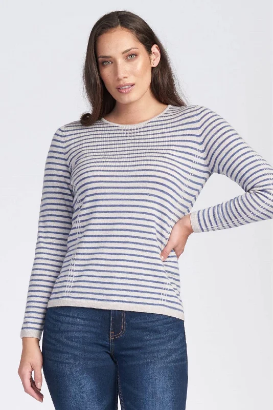 Open - Front Women Sweater for Easy LayeringRoyal Merino - Tuck Stitch Stripe Sweater in Merino Wool