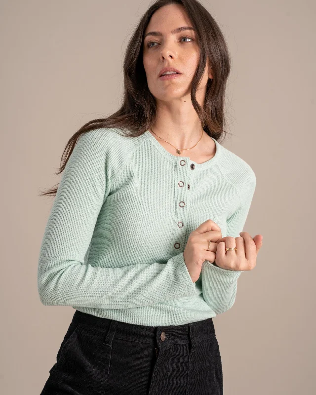 Cropped Women Sweater to Pair with High - Waisted BottomsEcoKnit™ Thermal Henley