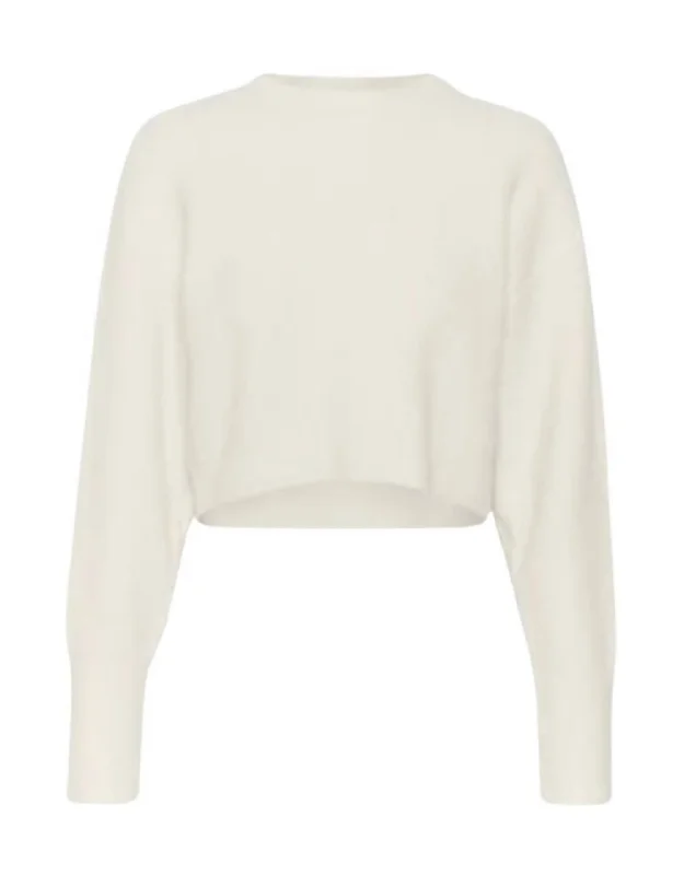 Cropped Women Sweater to Pair with High - Waisted BottomsWomen's Short Pullovers In Ivory