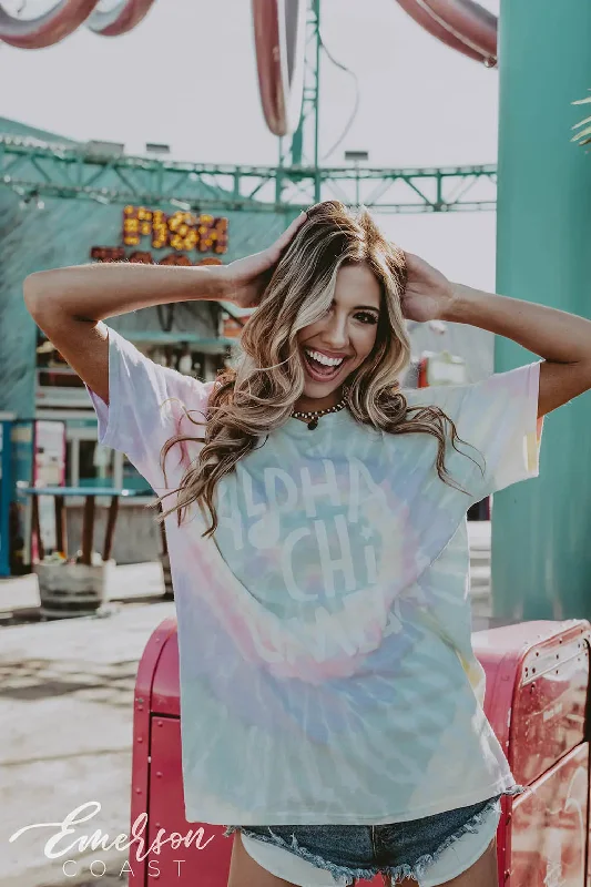 Tie - Dye Women T Shirt with a Bohemian VibeAlpha Chi Omega PR Tie Dye Tee