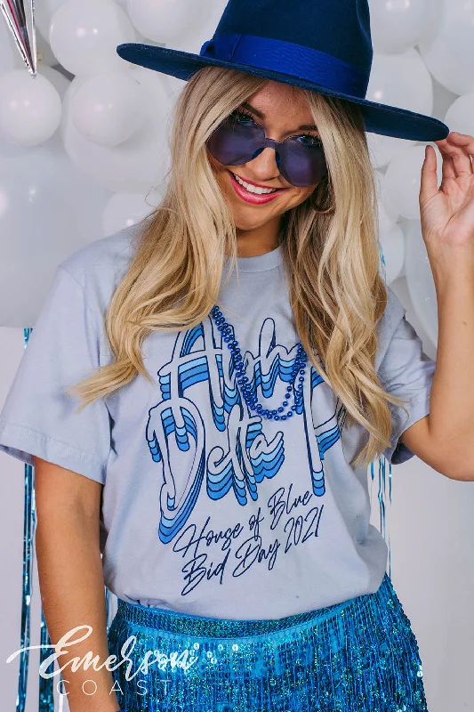 Distressed Women T Shirt with a Laid - Back AestheticAlpha Delta Pi House of Blues Bid Day Tee