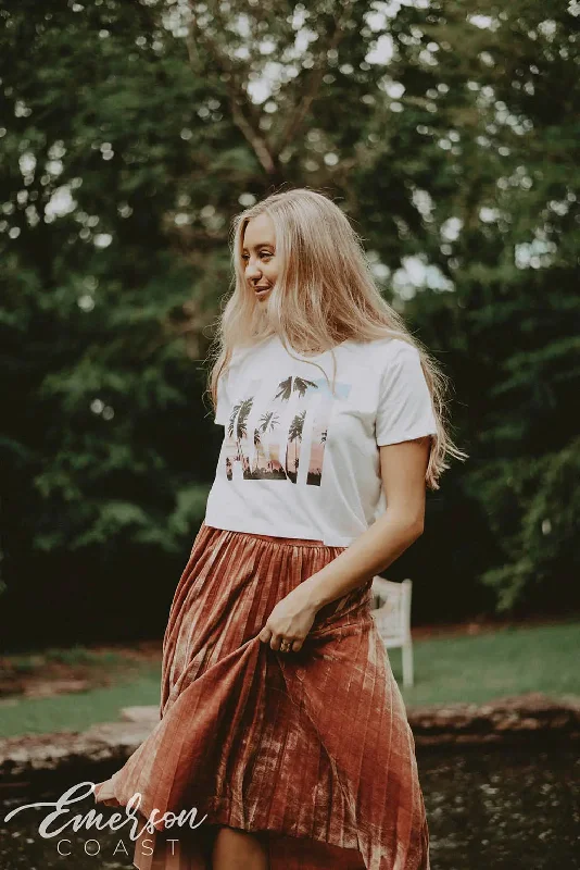 Tie - Dye Women T Shirt with a Bohemian VibeAlpha Delta Pi Palm Tree Cropped Tee