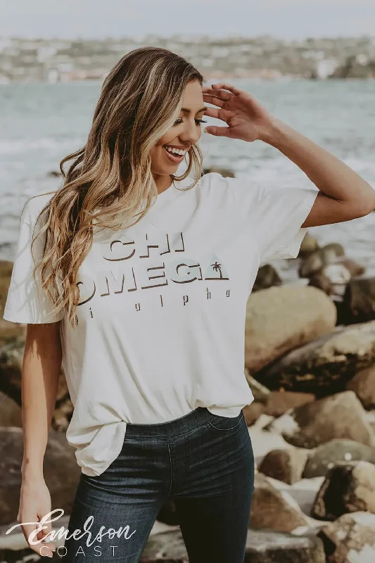 Distressed Women T Shirt with a Laid - Back AestheticChi Omega Ombre PR Tee