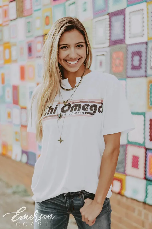 Graphic Print Women T Shirt for a Trendy StatementChi Omega PR Notch Tee