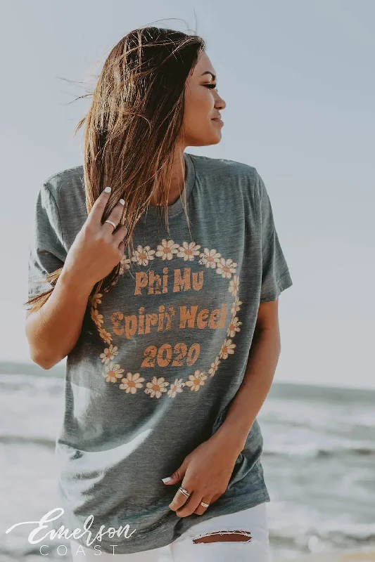 Tie - Dye Women T Shirt with a Bohemian VibePhi Mu Spirit Week Tee