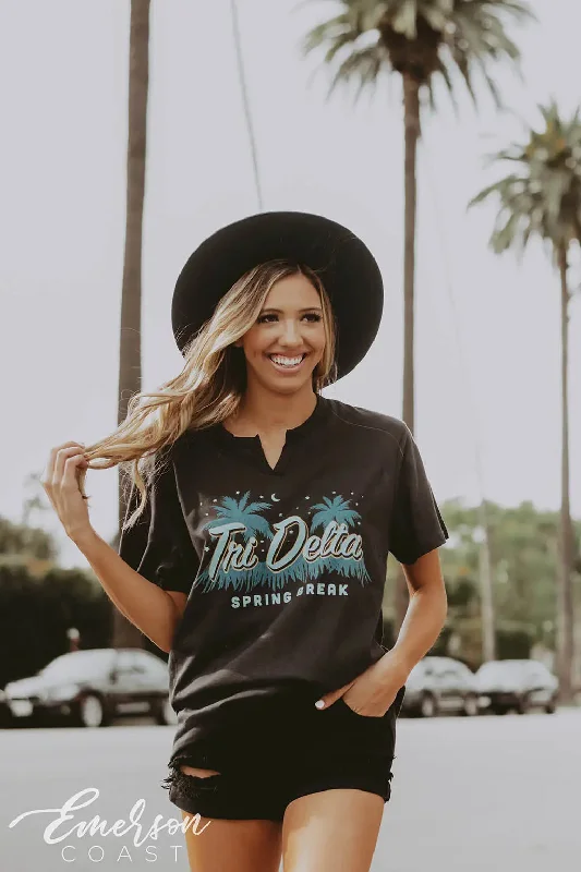 Tie - Dye Women T Shirt with a Bohemian VibeTri Delta Spring Break Notch Tee