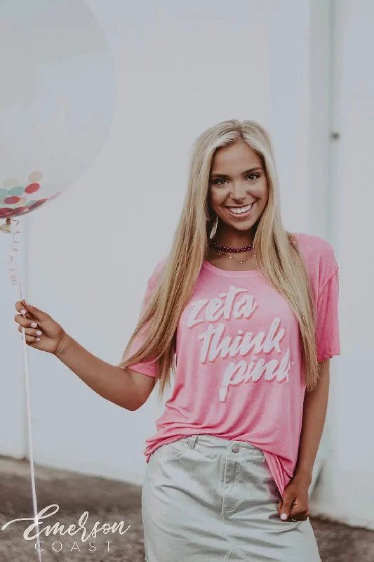 Crop Top Women T Shirt to Pair with High - Waisted BottomsZeta Tau Alpha Think Pink Loose Tshirt