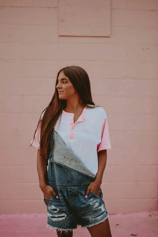 Ringer T Shirt Women with Retro - Inspired StripesZeta Think Pink Philanthropy Henley