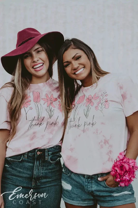 Tie - Dye Women T Shirt with a Bohemian VibeZTA Floral Tie Dye Think Pink Tee