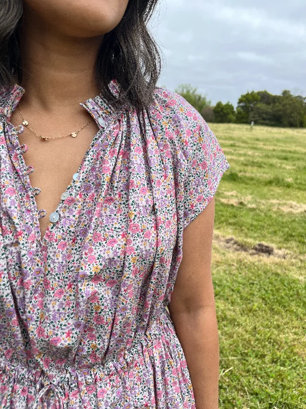 Halter Neck Women Dress to Show Off the Shoulders and Neckline100% RECYCLED COTTON - ISABEL LILAC FLORAL