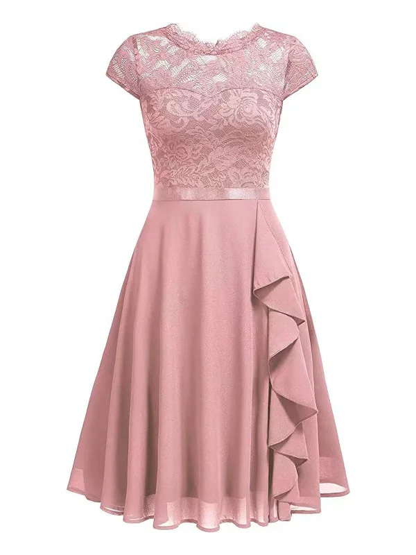 Lace - Embellished Women Dress for an Elegant and Sophisticated Appearance1940s Ruffles Lace Floral Solid Dress