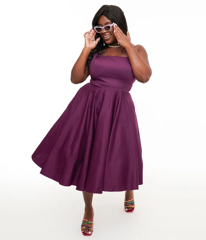 Ruffled Women Dress with Multiple Layers for a Playful and Girly Style1950s Aubergine Peggy Swing Dress