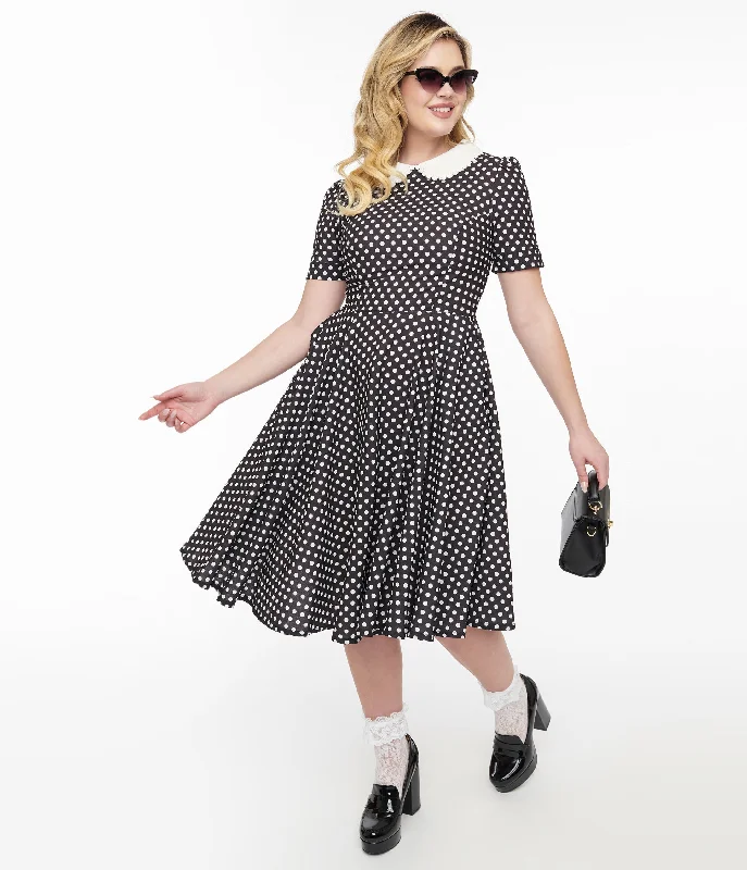 Sheath Women Dress with a Tailored Fit for a Professional Look1950s Black & White Polka Dot Brielle Swing Dress