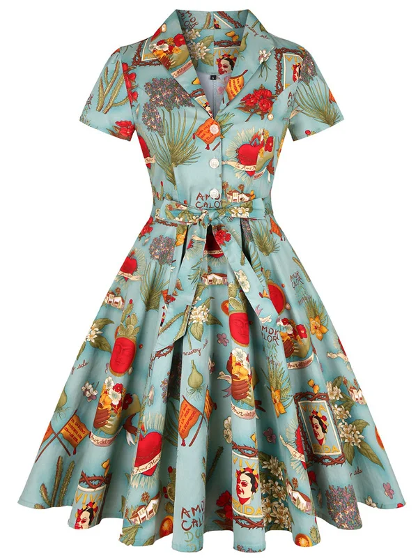 Wrap - Style Women Dress with Adjustable Fit for All Body Types1950s Button Comics Swing Dress