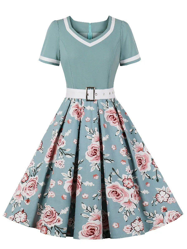 Halter Neck Women Dress to Show Off the Shoulders and Neckline1950s Floral Patchwork Swing Dress