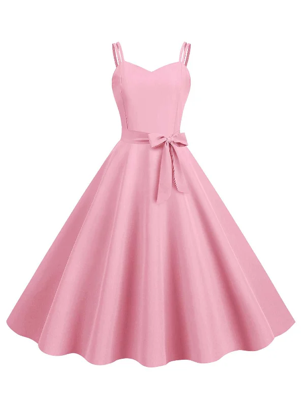 Ball Gown Women Dress with a Full Skirt for a Princess - like Look1950s Spaghetti Strap Bow Decor Solid Dress