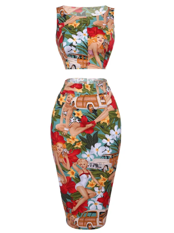 Mini Women Dress with a Short Hem for a Young and Trendy Style2PCS 1960s Retro Lady Crop Top & Pencil Skirt